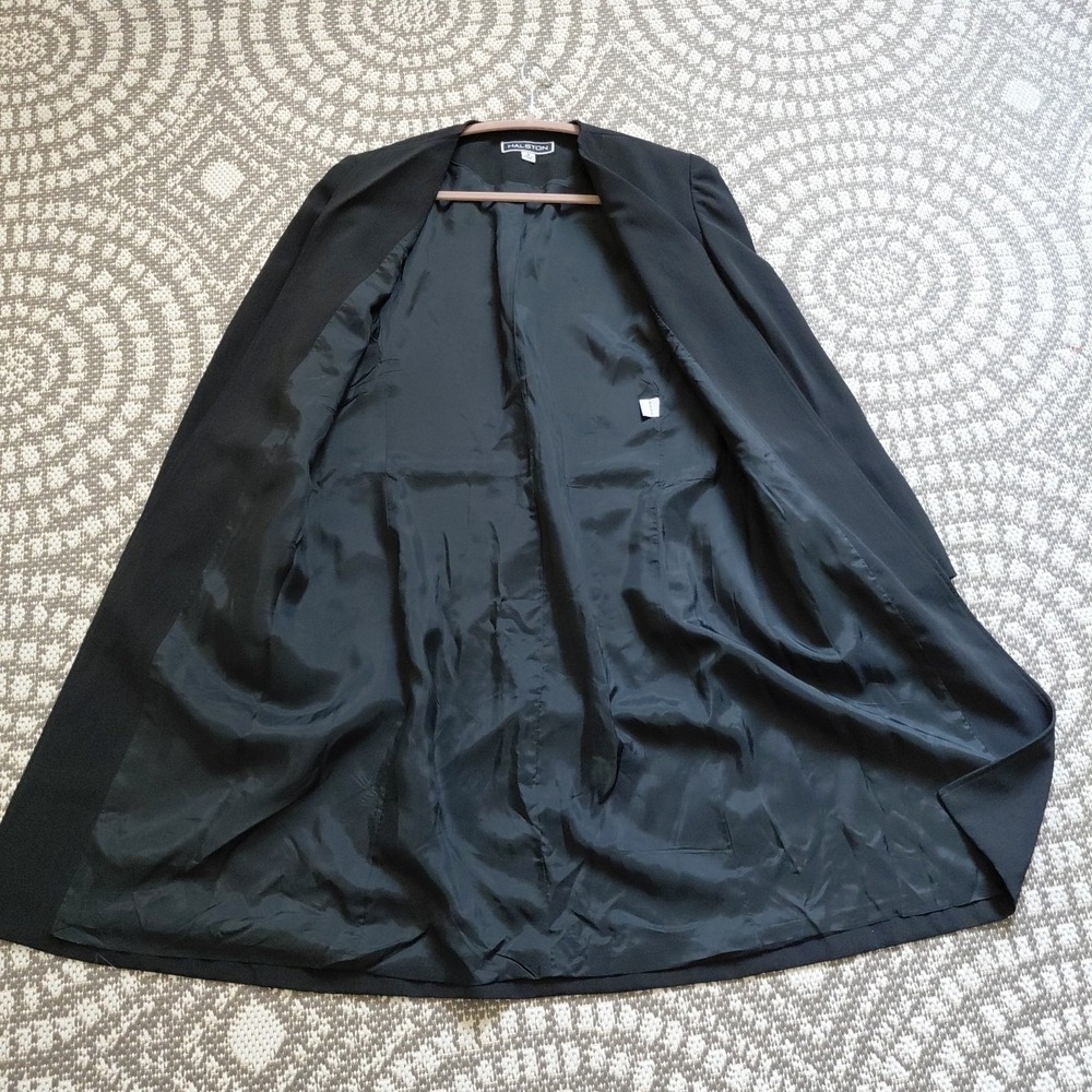 Halston Set Vest Long Jacket Womens 8 Vintage Black Lagonlook Minimalist Career - Picture 13 of 16